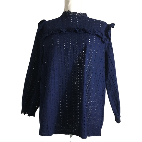 Entro Laser Cut Crochet Navy Blue Laser Cut Top. Sz Lg